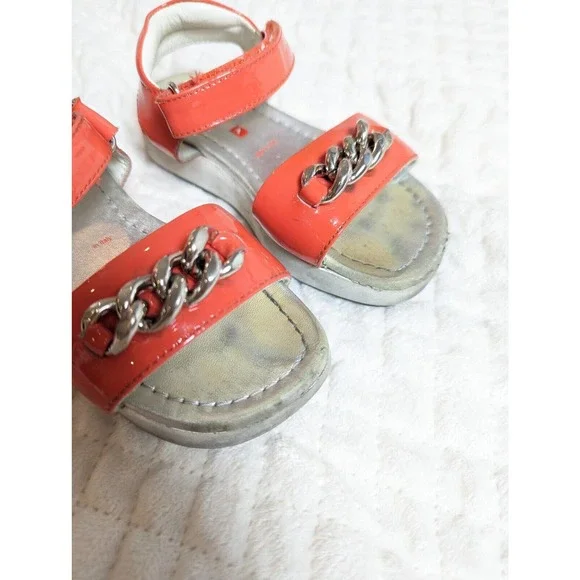 Prada Girls Orange Strappy Sandals Silver Metal Chain Designer 0261 Shoes 26 - Picture 3 of 9